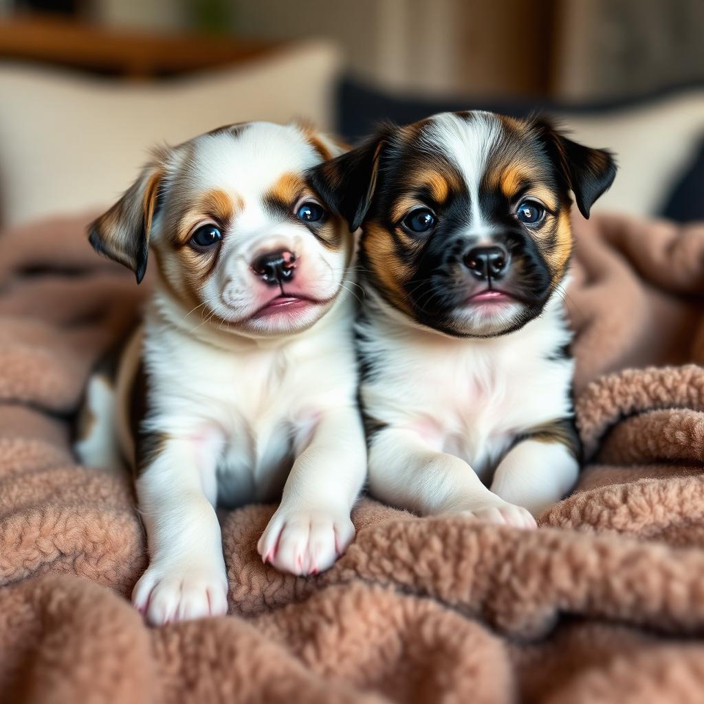 Two puppies cuddled together